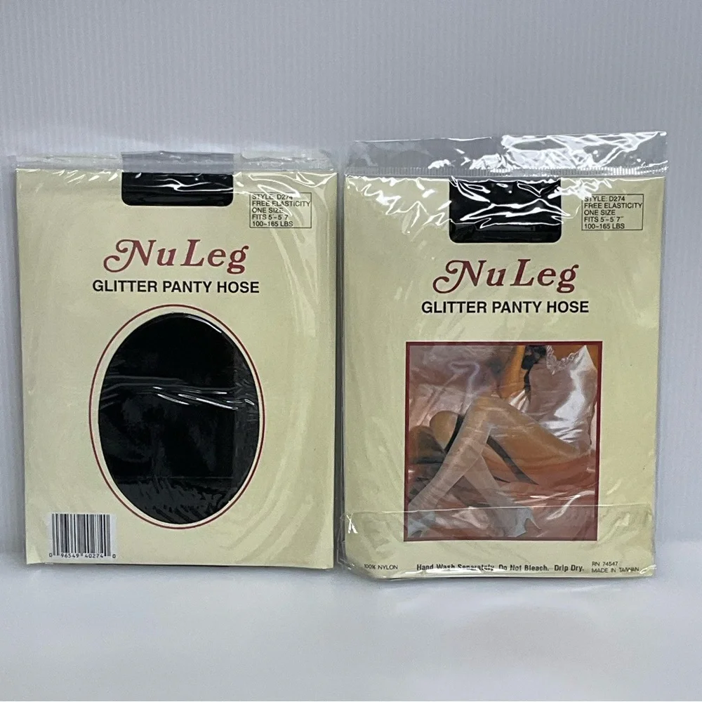 VINTAGE NuLeg sz OS Panty Hose (2 pairs) Glitter Nylon Black (1/3)